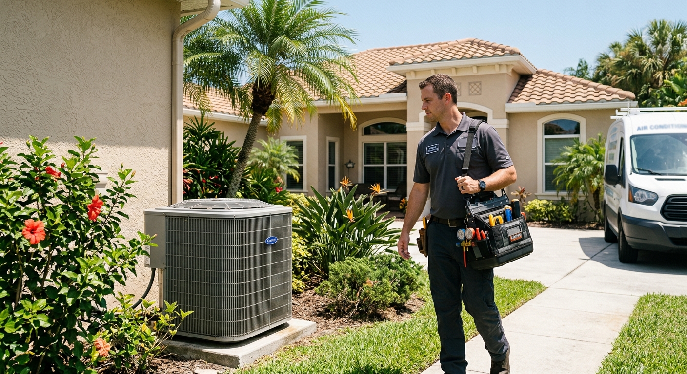 HVAC technician responding to an AC emergency at a Florida home